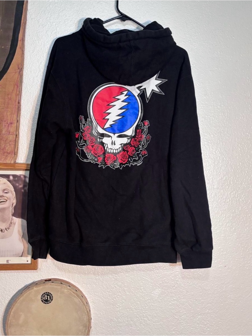 Grateful Dead The Hundreds Black Hoodie with Red & Blue Skull Bomb Graphic